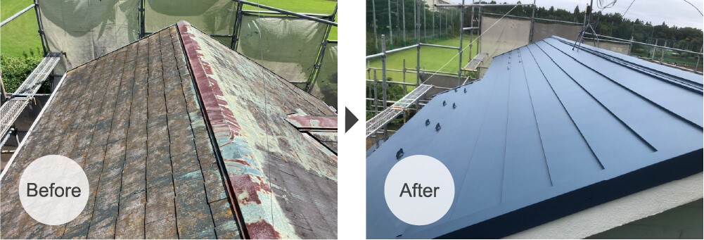 千葉市緑区の屋根カバー工法のビフォー アフター