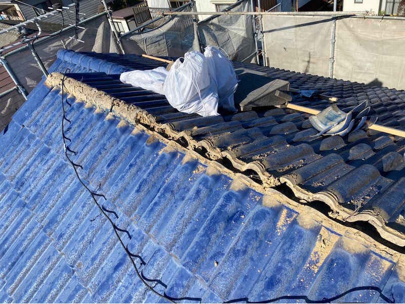 野田市の屋根塗装の棟瓦の撤去