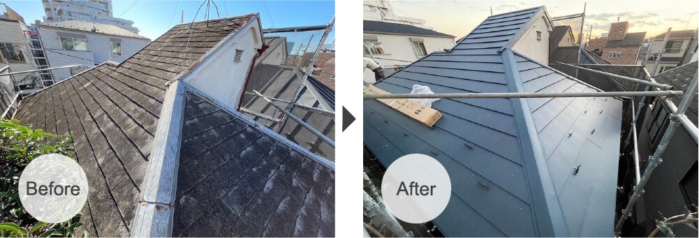 北区の屋根カバー工法のビフォーアフター