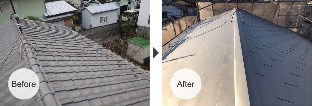 横浜市の屋根葺き替え工事のビフォーアフター