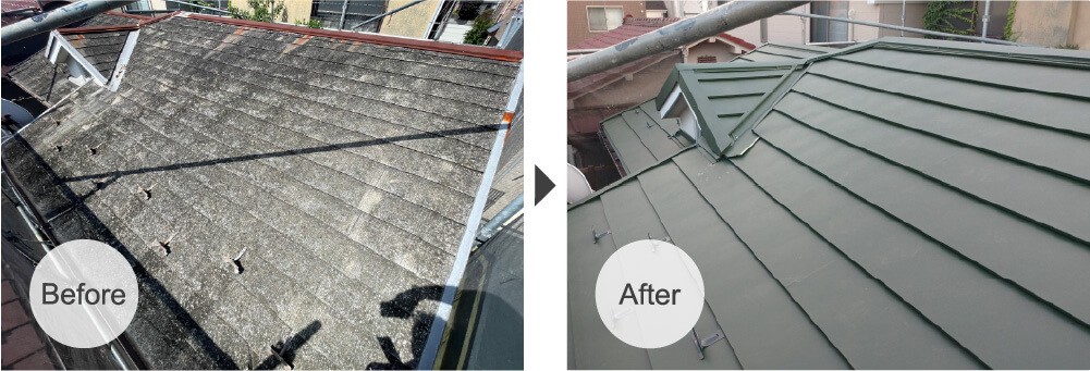 板橋区の屋根葺き替え工事のビフォーアフター