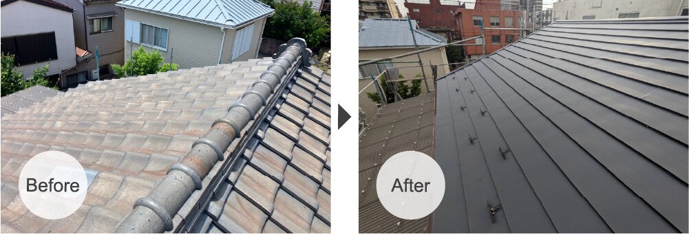 千葉市の屋根葺き替え工事のビフォーアフター