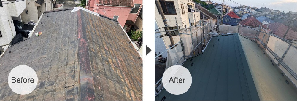 川崎市の屋根カバー工法のビフォーアフター