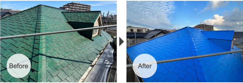 稲毛区の屋根塗装のビフォーアフター 
