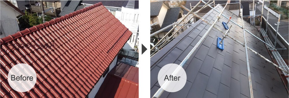 久喜市の屋根葺き替え工事のビフォーアフター